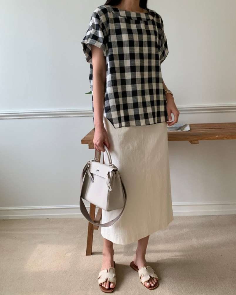 Gingham linen blouse