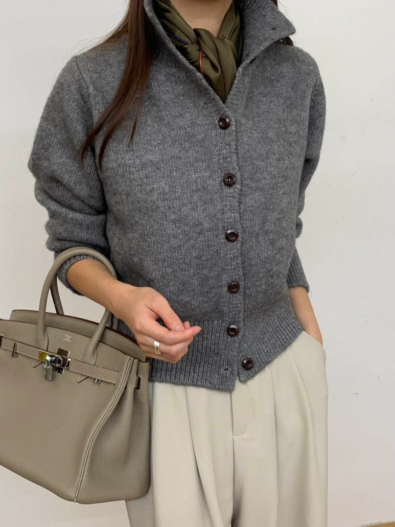 (F/W)High neck cardigan