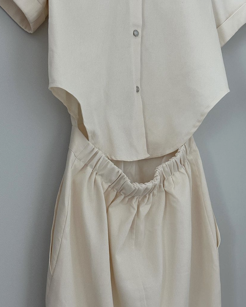 Denim back button dress
