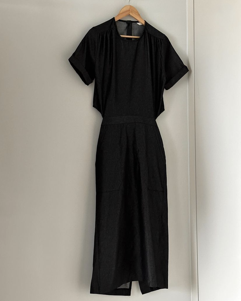 Denim back button dress