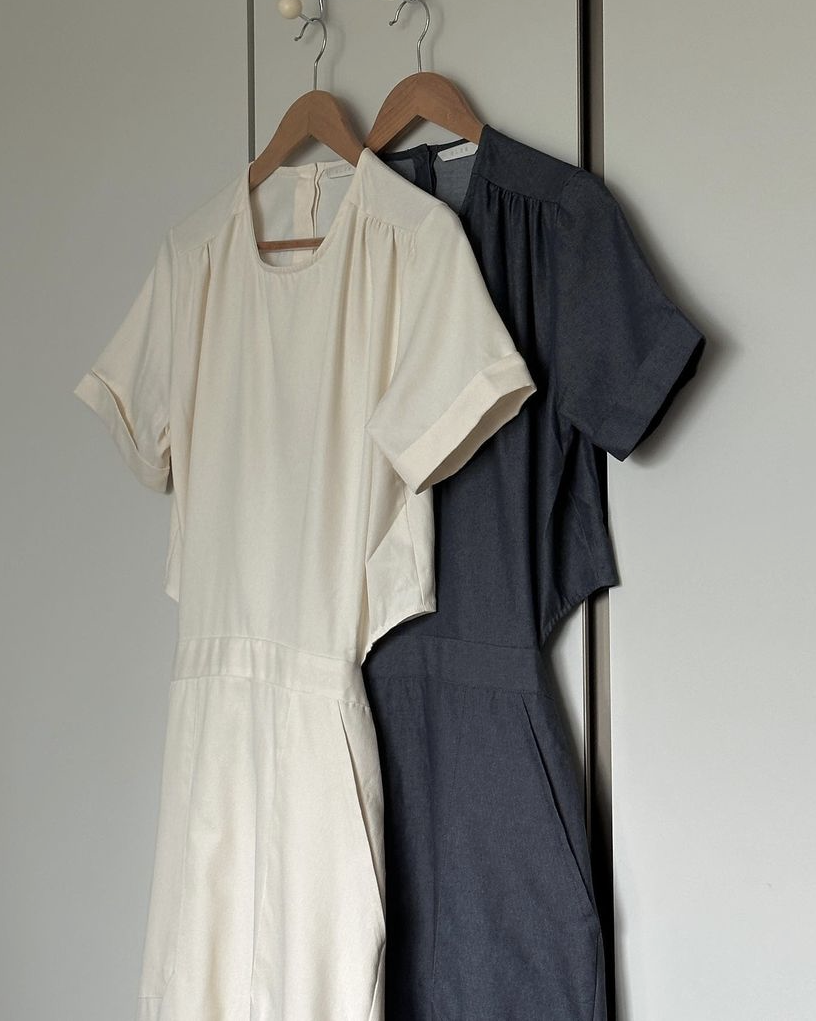 Denim back button dress