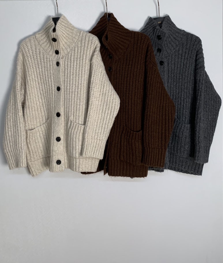 (F/W) High neck loose-fit cardigan