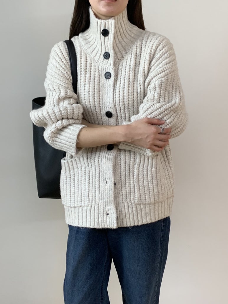 (F/W) High neck loose-fit cardigan