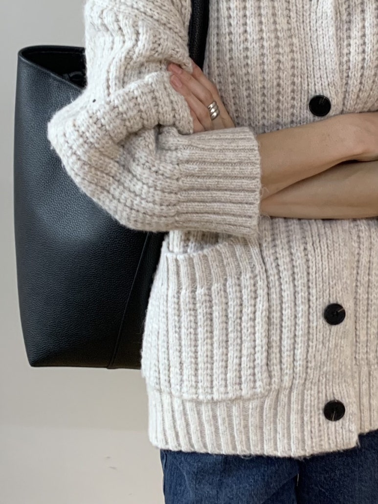 (F/W) High neck loose-fit cardigan