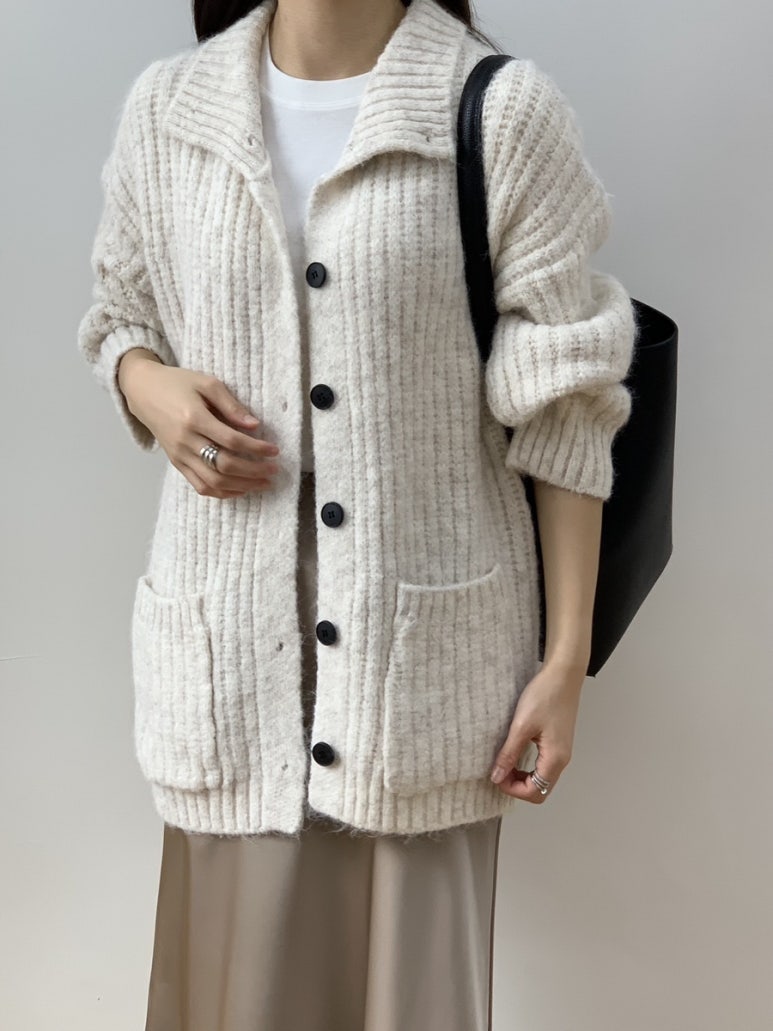 (F/W) High neck loose-fit cardigan