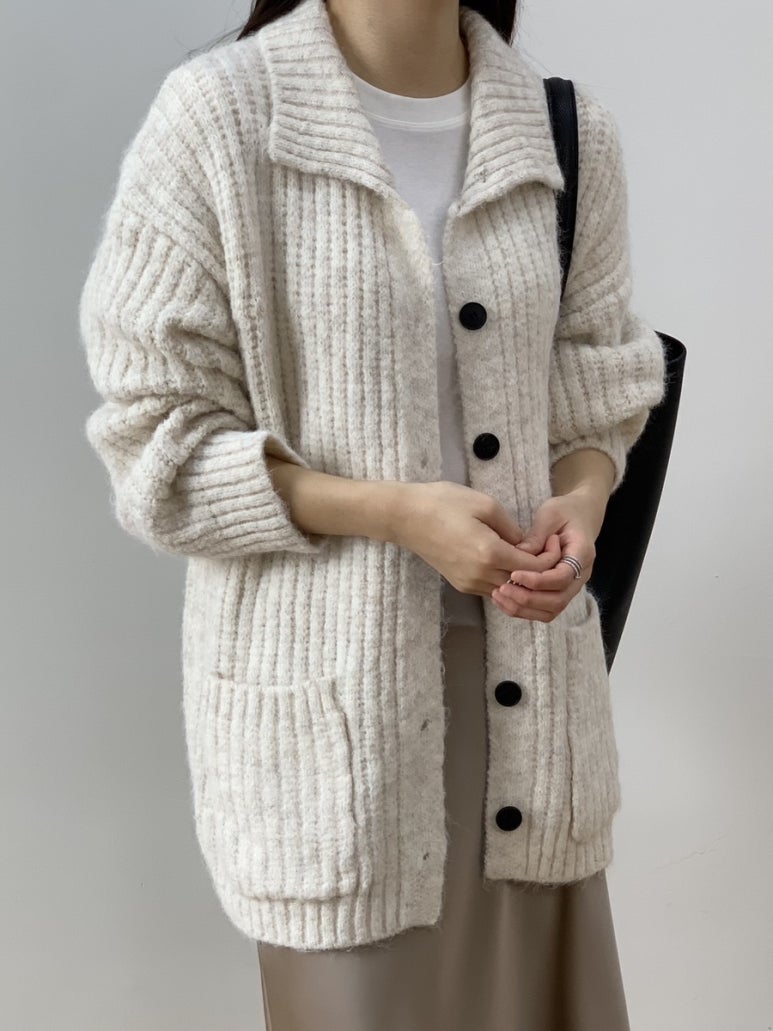 (F/W) High neck loose-fit cardigan