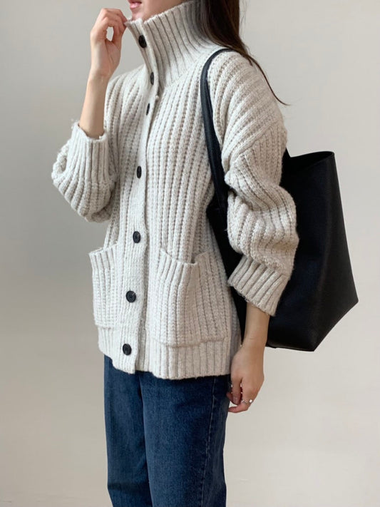 (F/W) High neck loose-fit cardigan