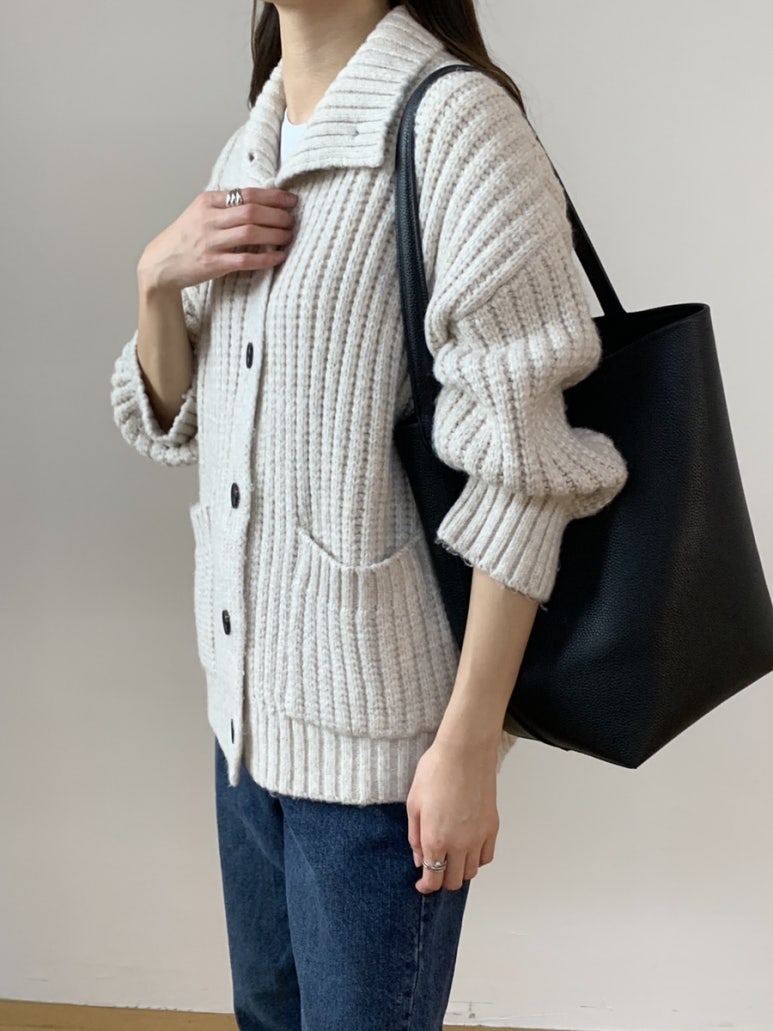 (F/W) High neck loose-fit cardigan