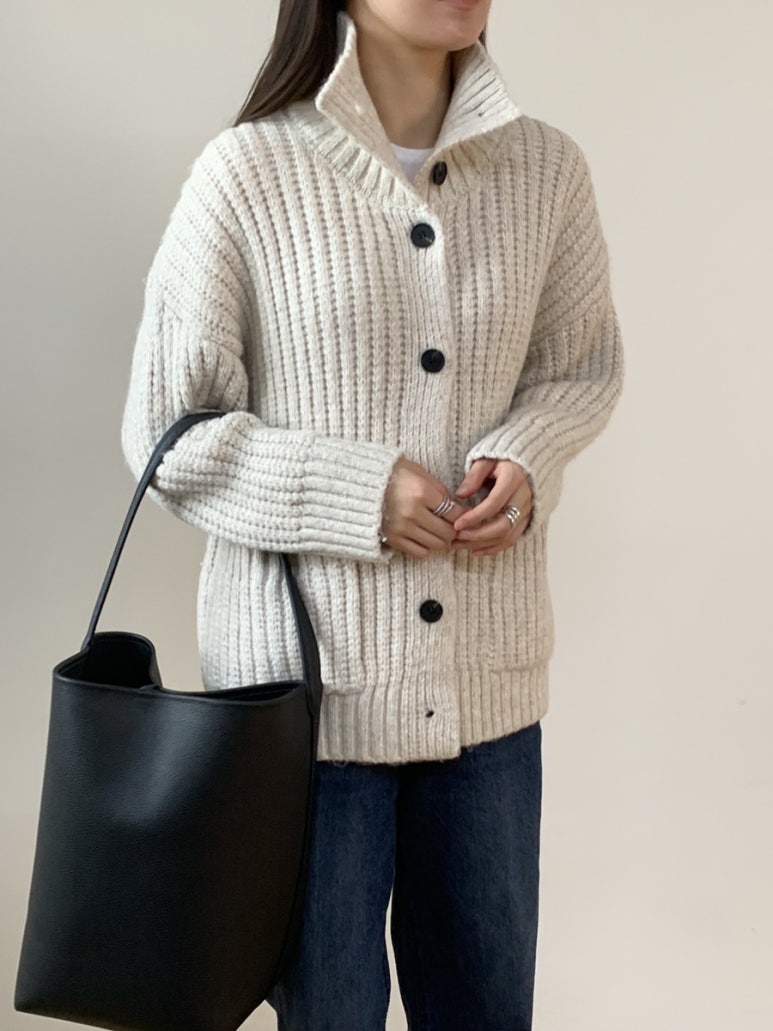 (F/W) High neck loose-fit cardigan