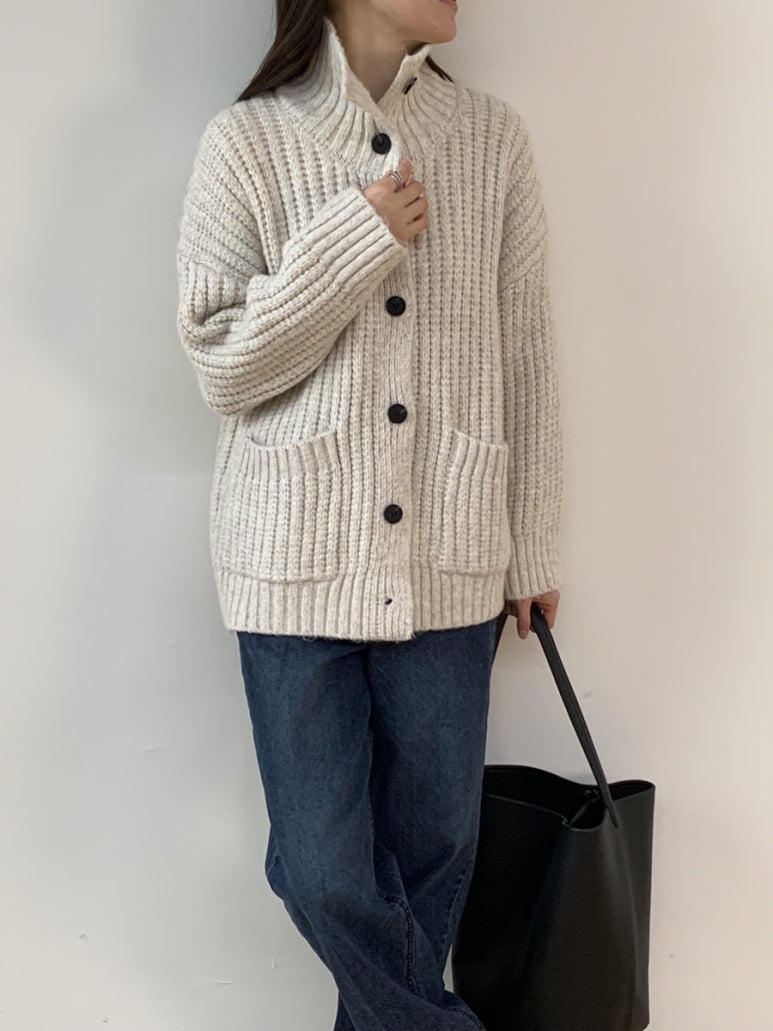 (F/W) High neck loose-fit cardigan