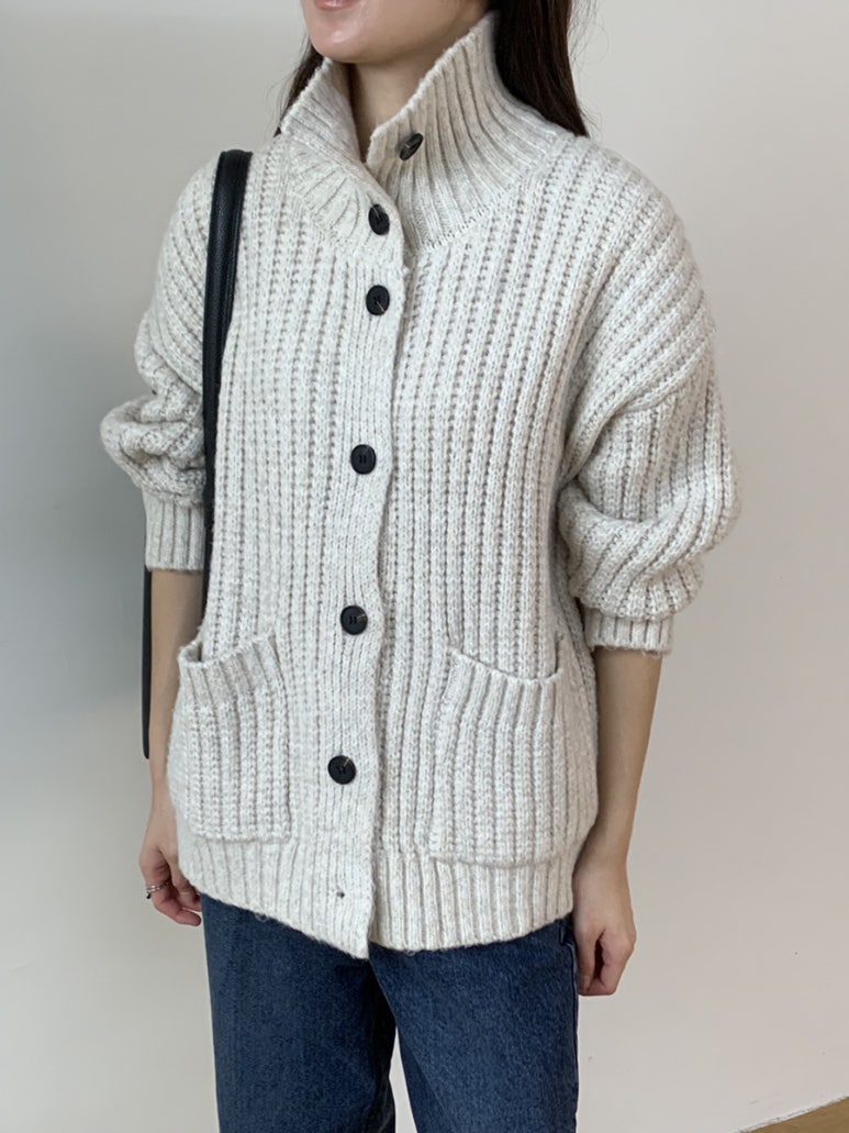 (F/W) High neck loose-fit cardigan