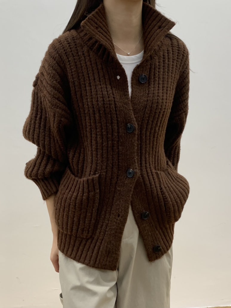 (F/W) High neck loose-fit cardigan