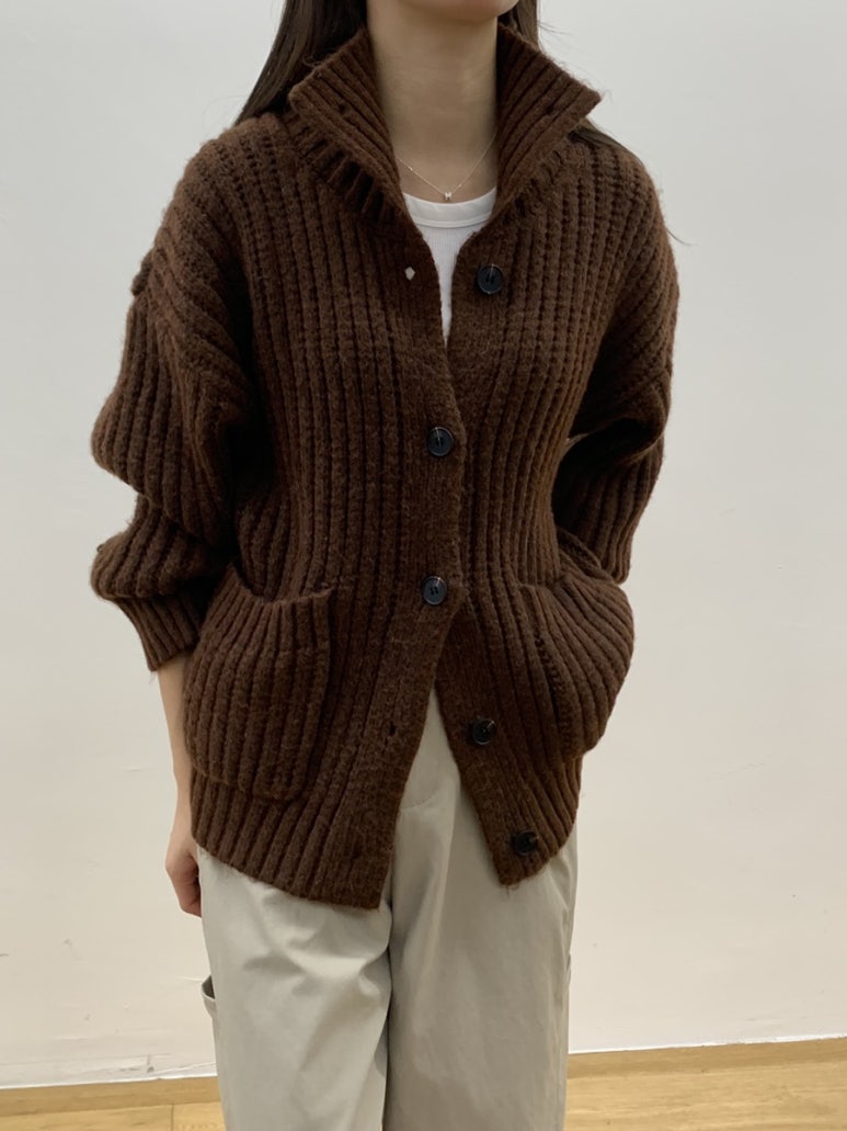 (F/W) High neck loose-fit cardigan