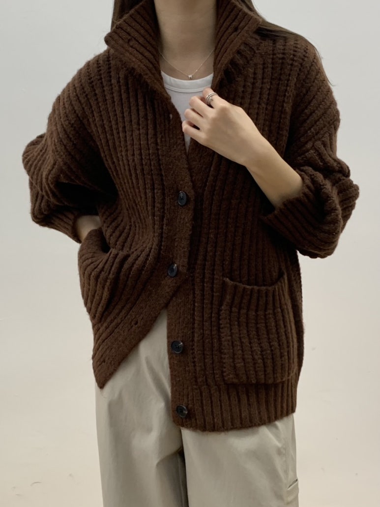 (F/W) High neck loose-fit cardigan