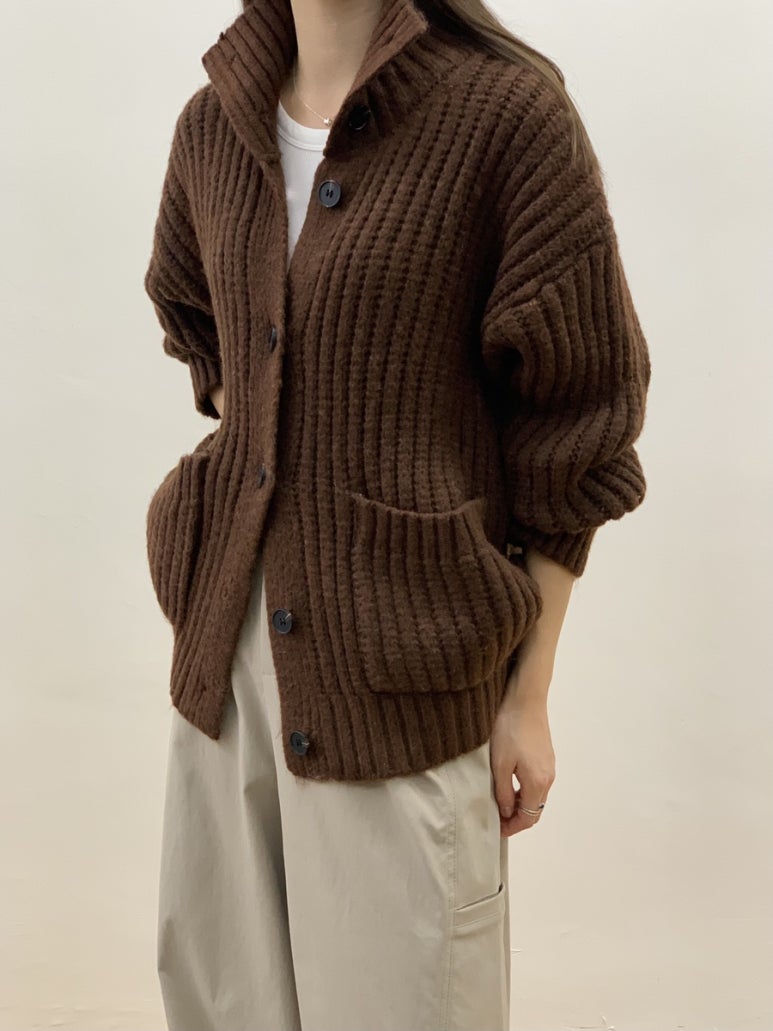 (F/W) High neck loose-fit cardigan