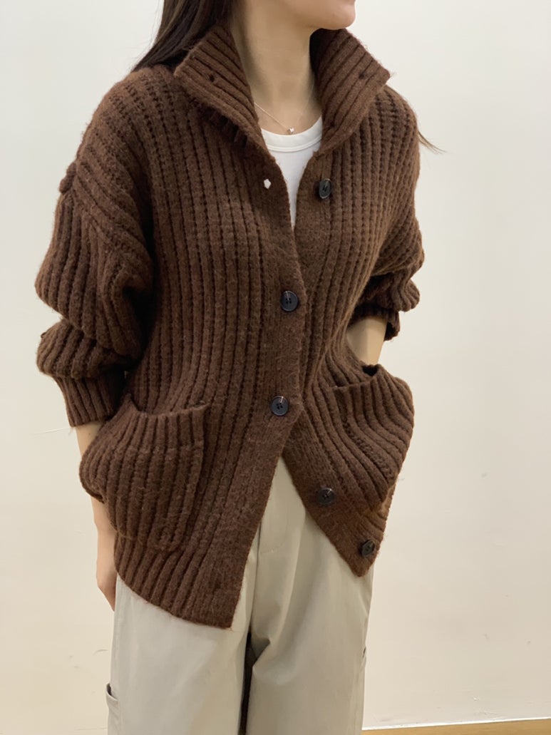 (F/W) High neck loose-fit cardigan