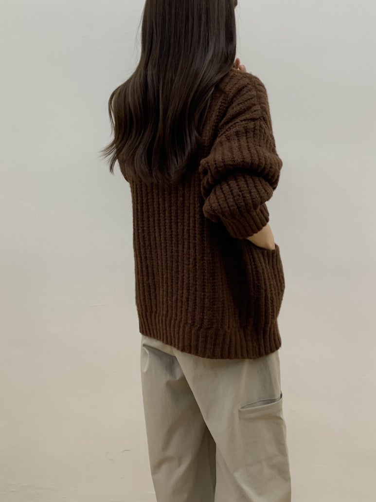 (F/W) High neck loose-fit cardigan