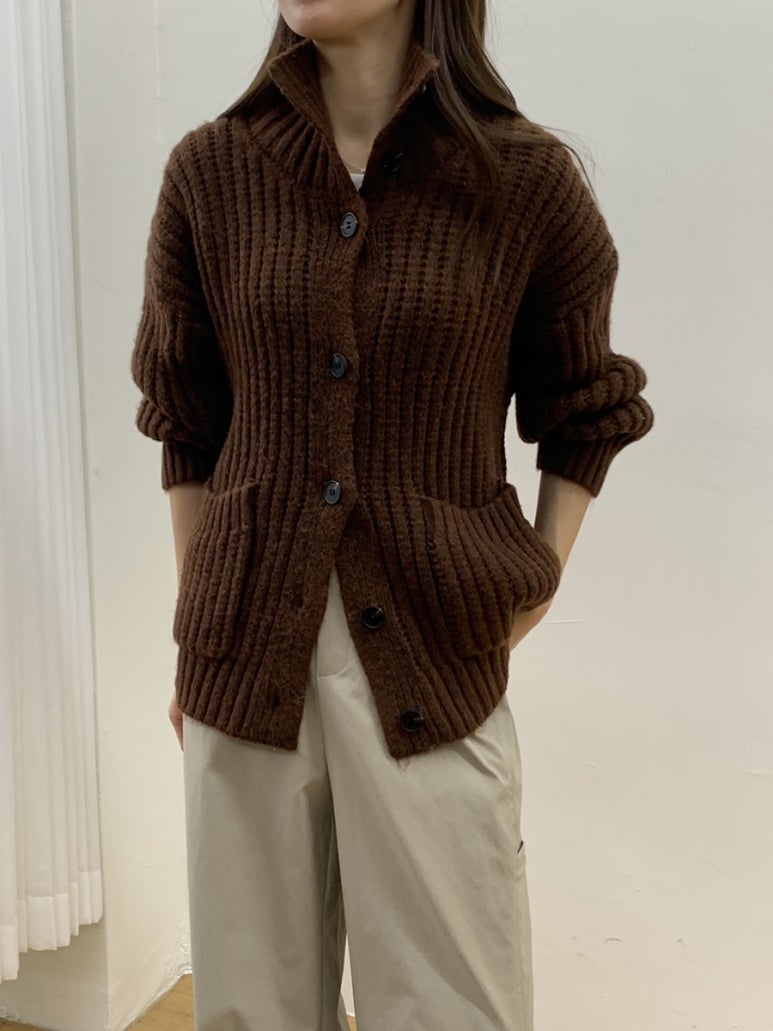 (F/W) High neck loose-fit cardigan