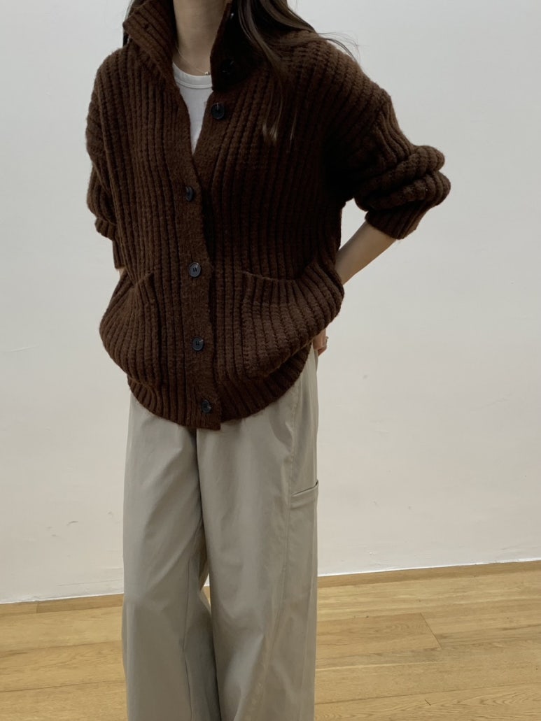(F/W) High neck loose-fit cardigan