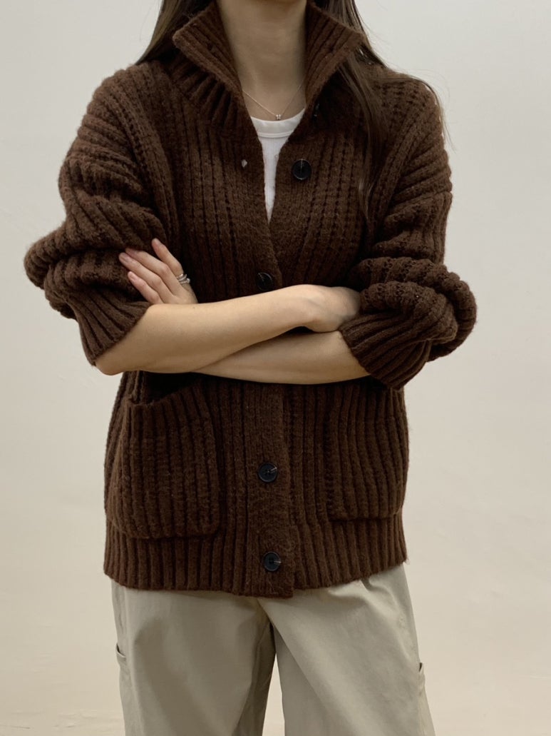 (F/W) High neck loose-fit cardigan