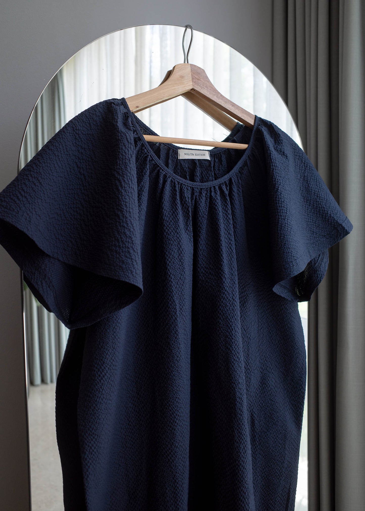 Seersucker wing sleeves dress
