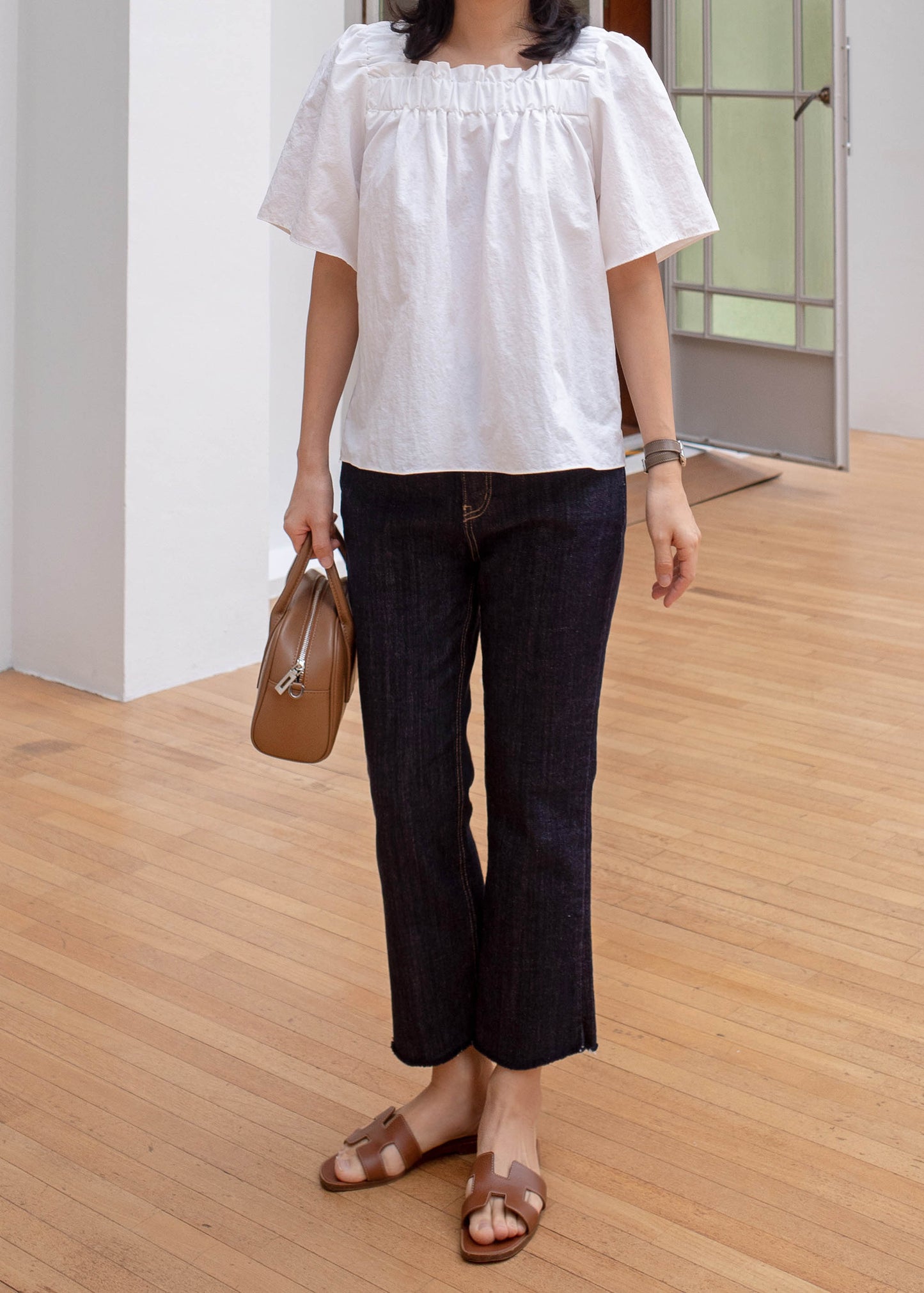 Shirring square blouse