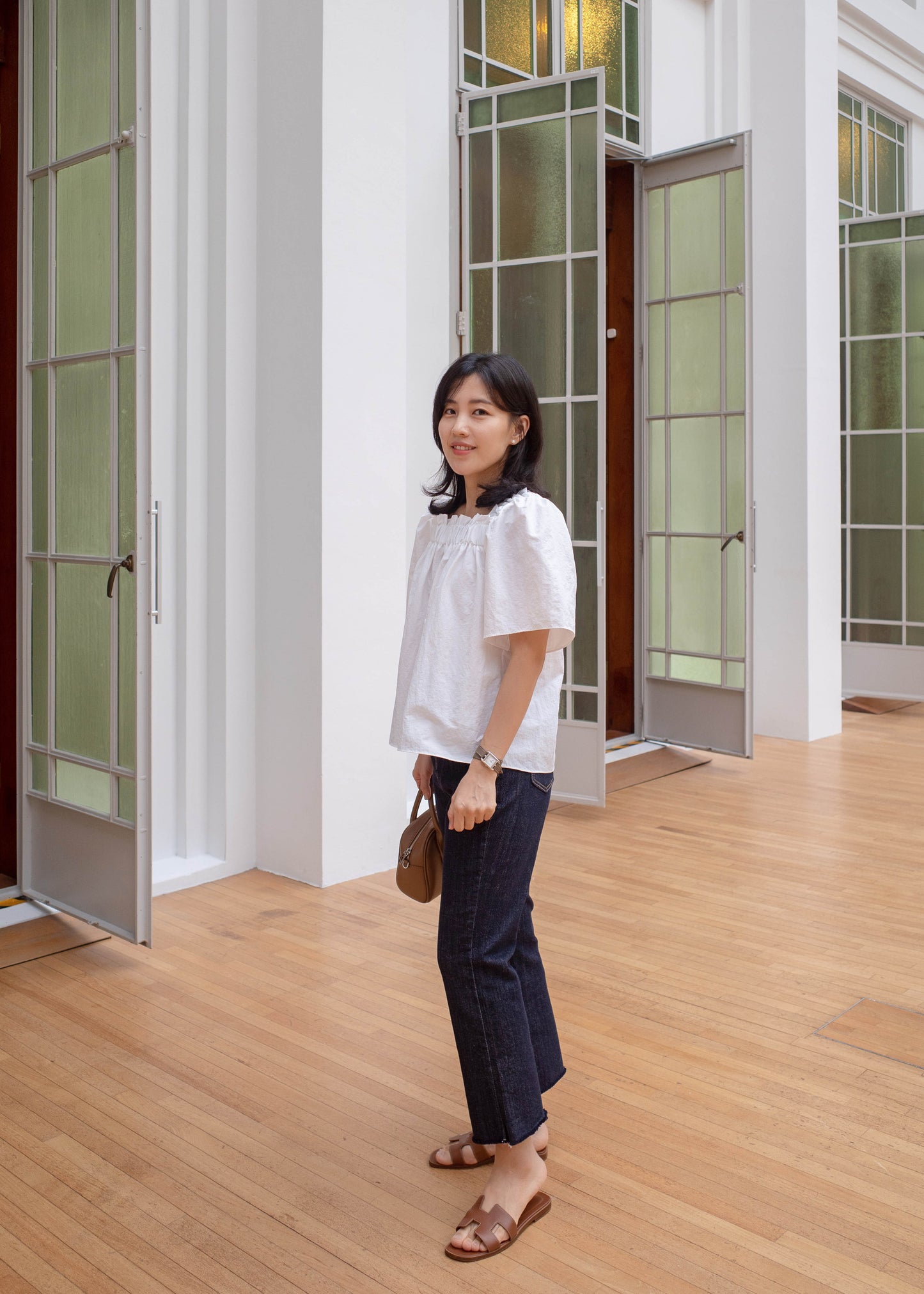 Shirring square blouse