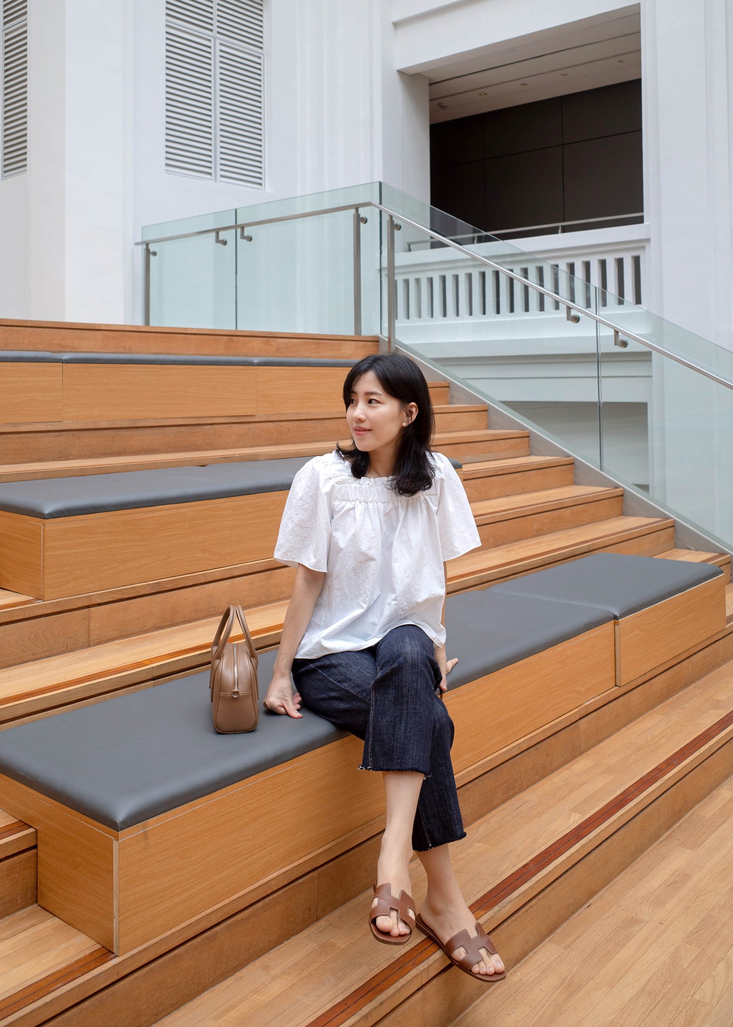 Shirring square blouse