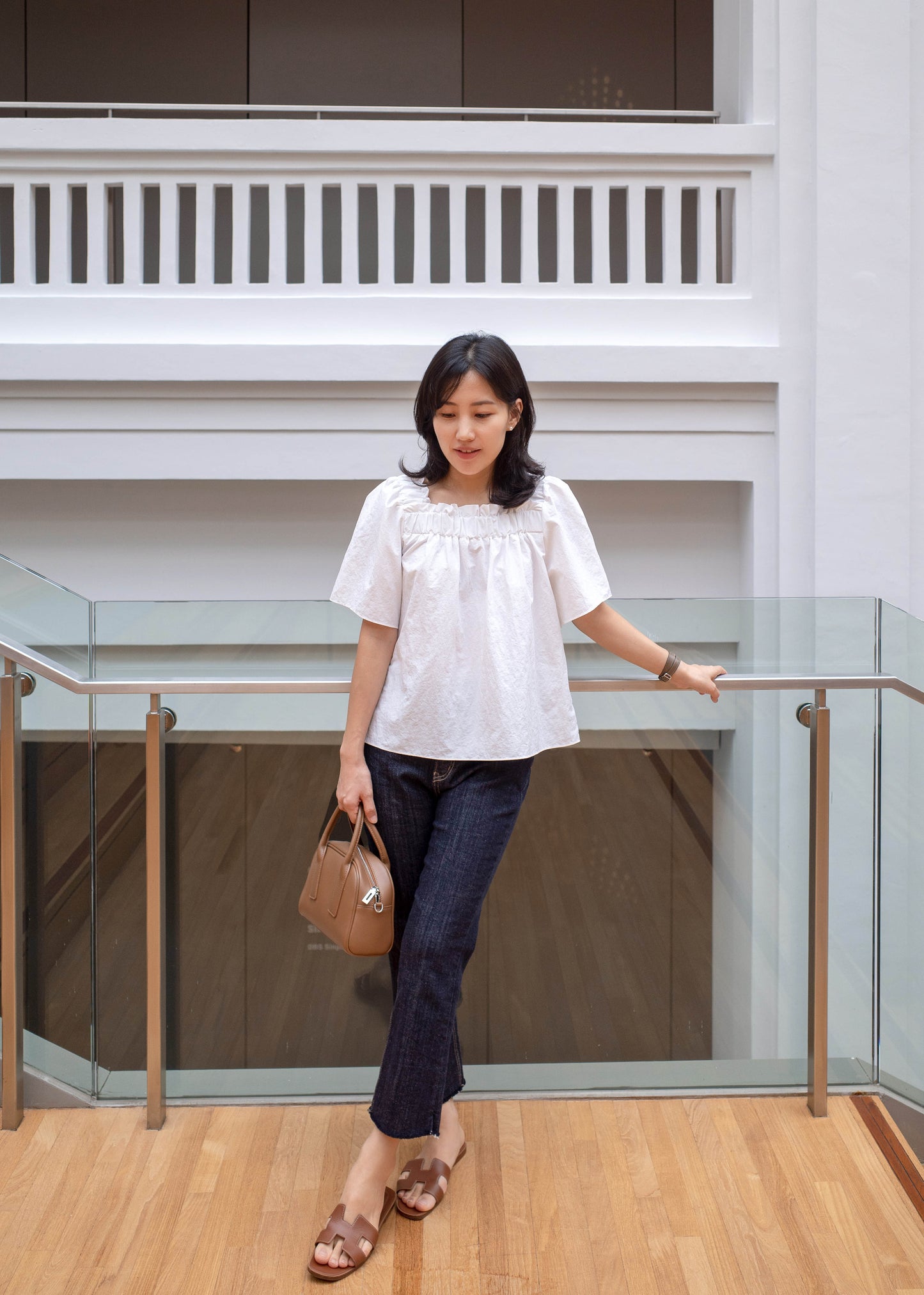 Shirring square blouse