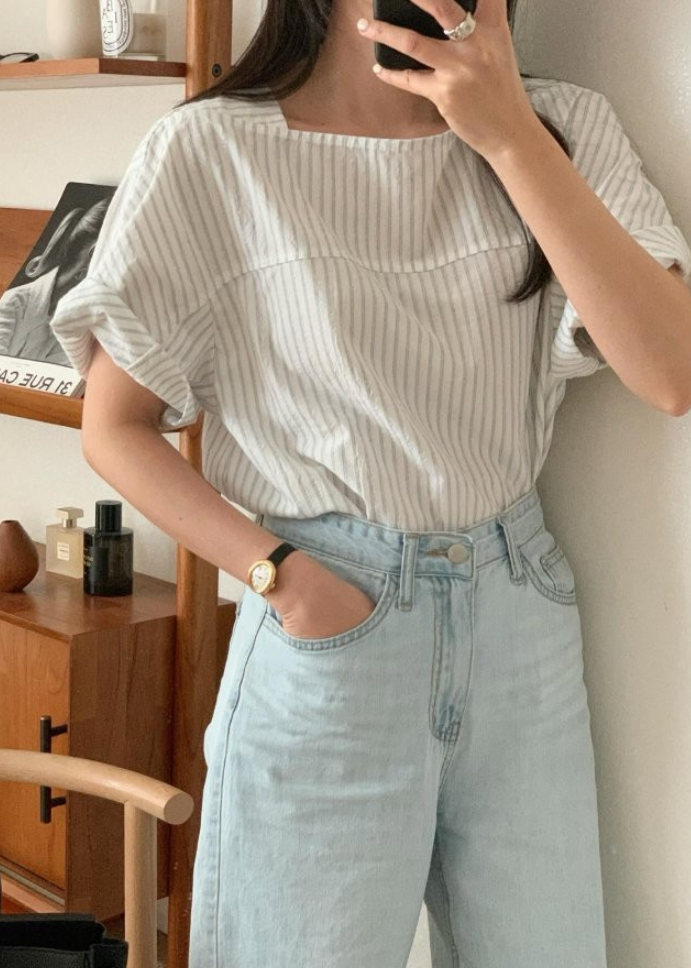 Seersucker boatneck blouse