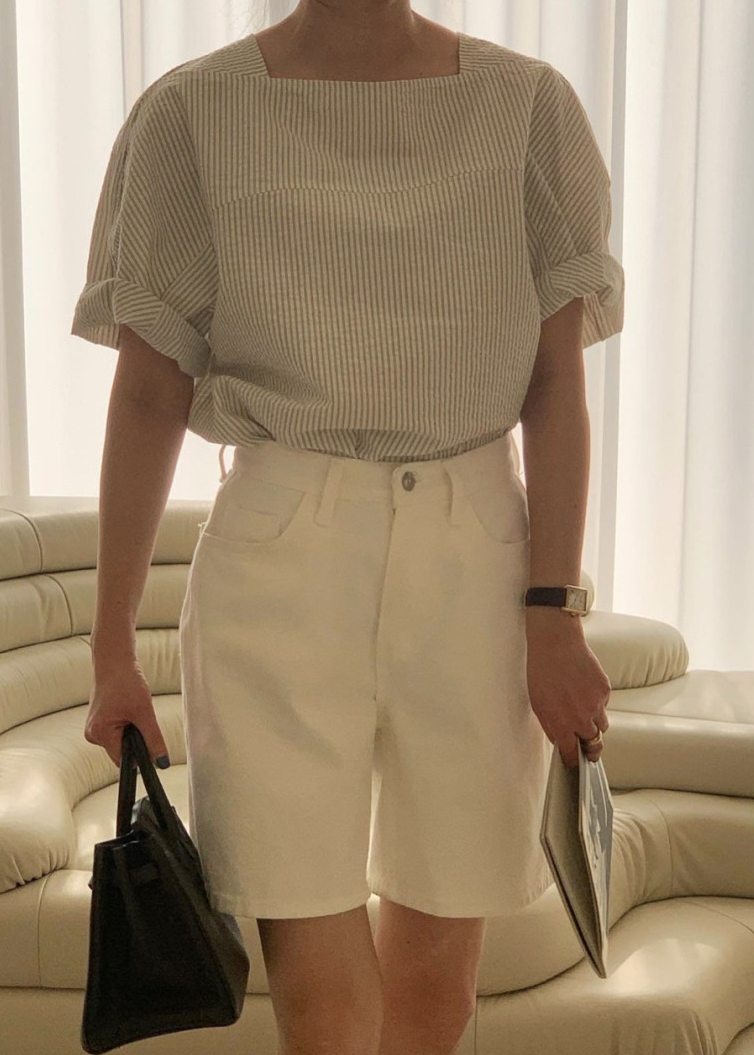 Seersucker boatneck blouse