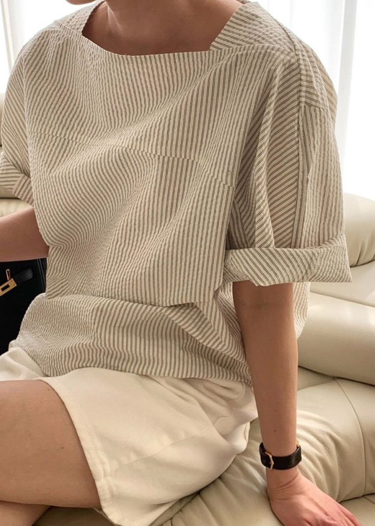 Seersucker boatneck blouse