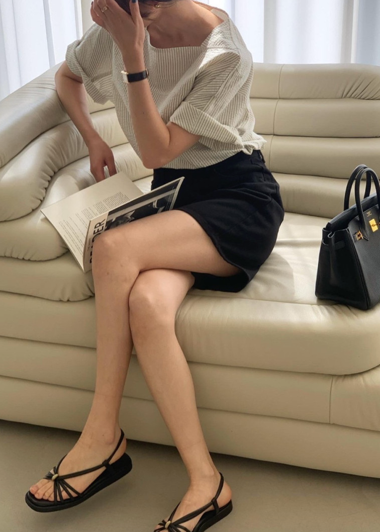 Seersucker boatneck blouse