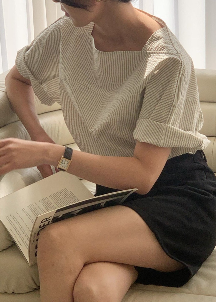 Seersucker boatneck blouse
