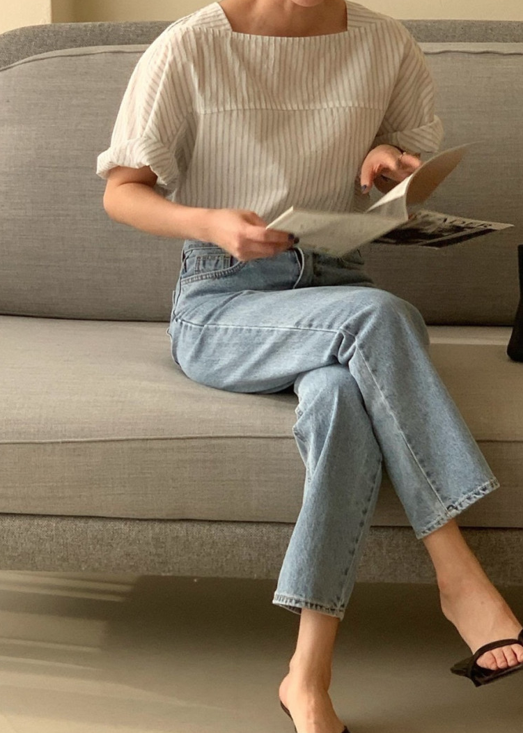 Seersucker boatneck blouse