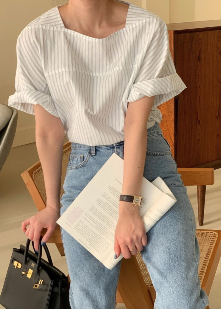 Seersucker boatneck blouse