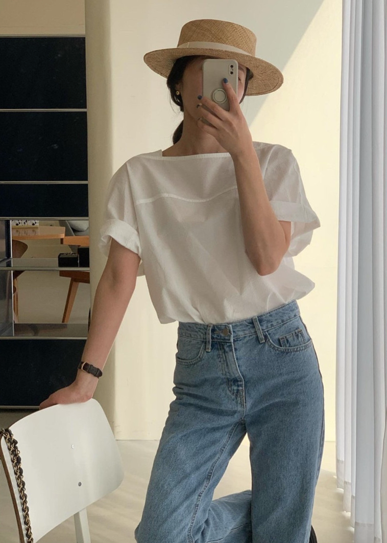 Seersucker boatneck blouse
