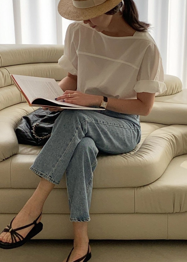 Seersucker boatneck blouse