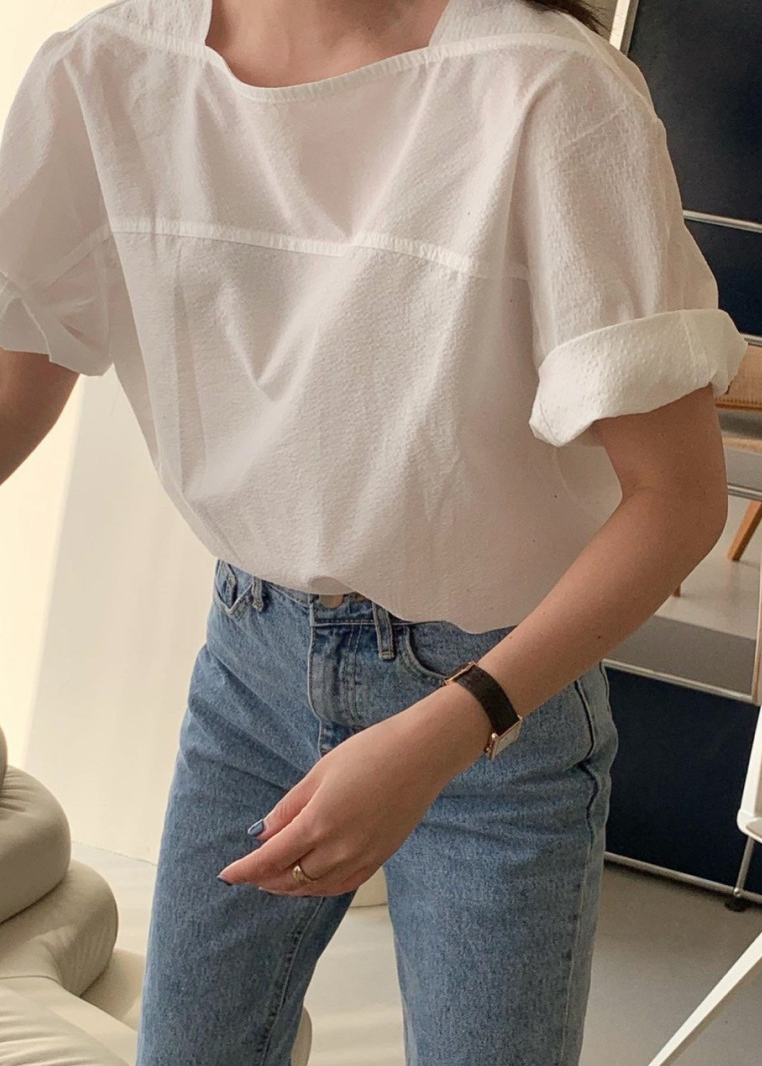 Seersucker boatneck blouse