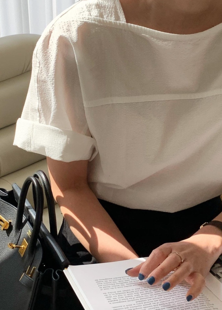 Seersucker boatneck blouse