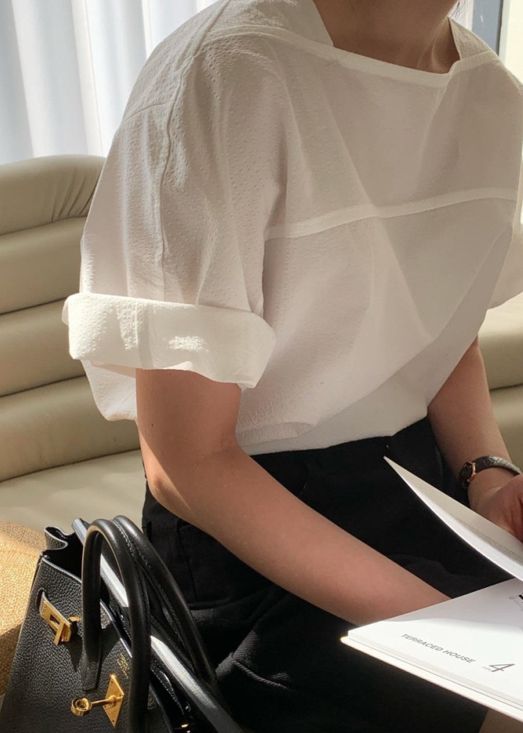 Seersucker boatneck blouse