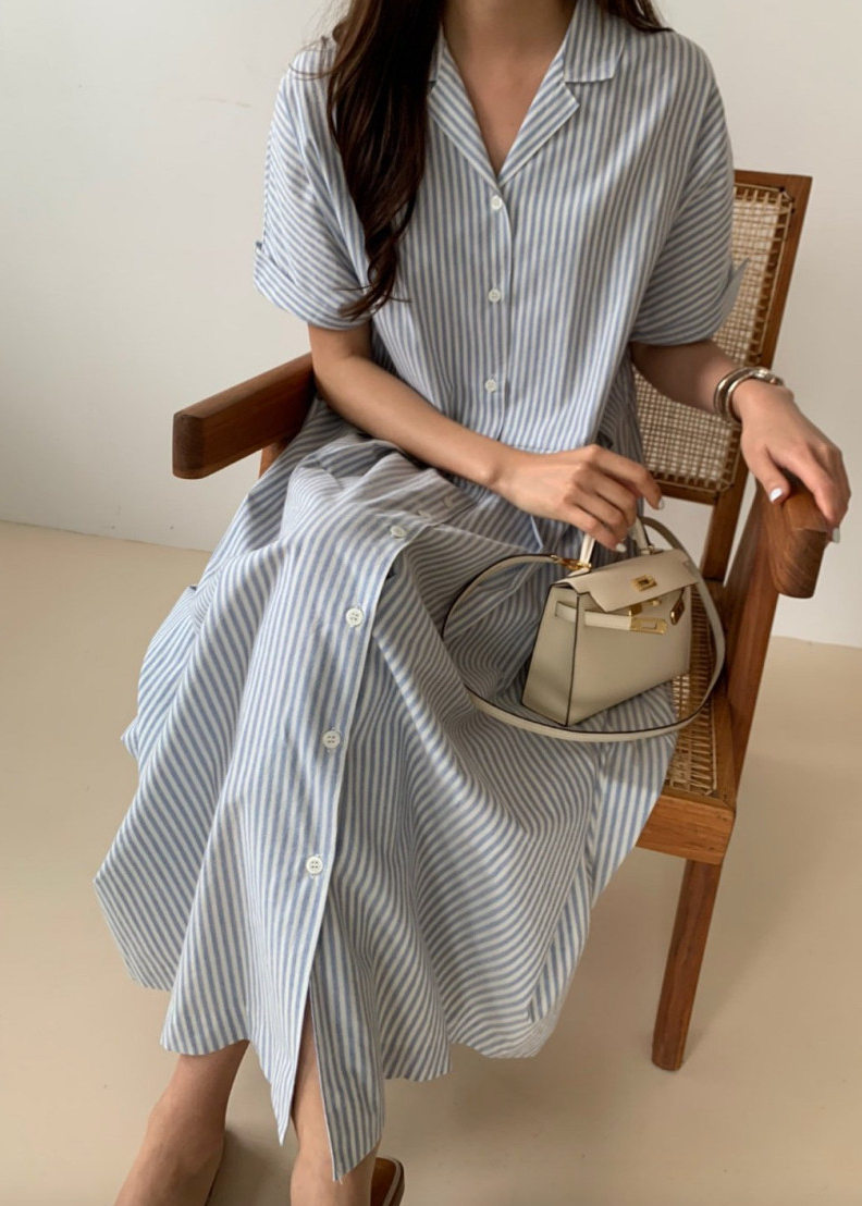 Striped long shirt dress