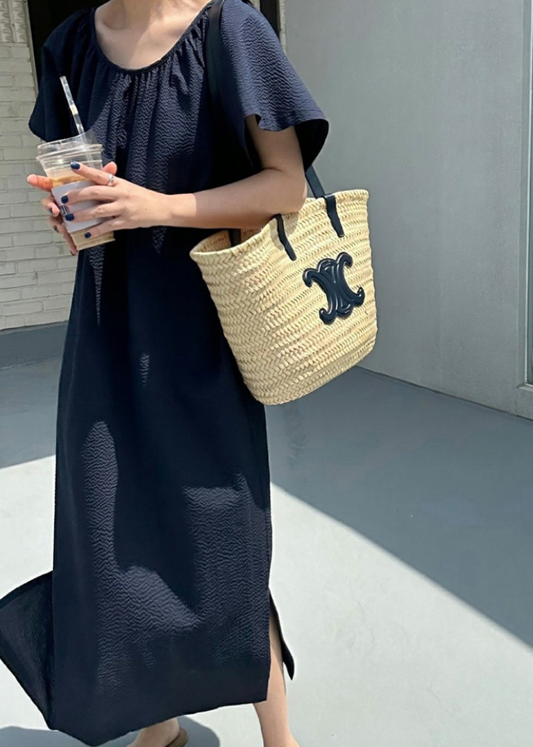 Seersucker wing sleeves dress