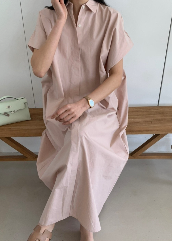 Half shirring sleeves dress