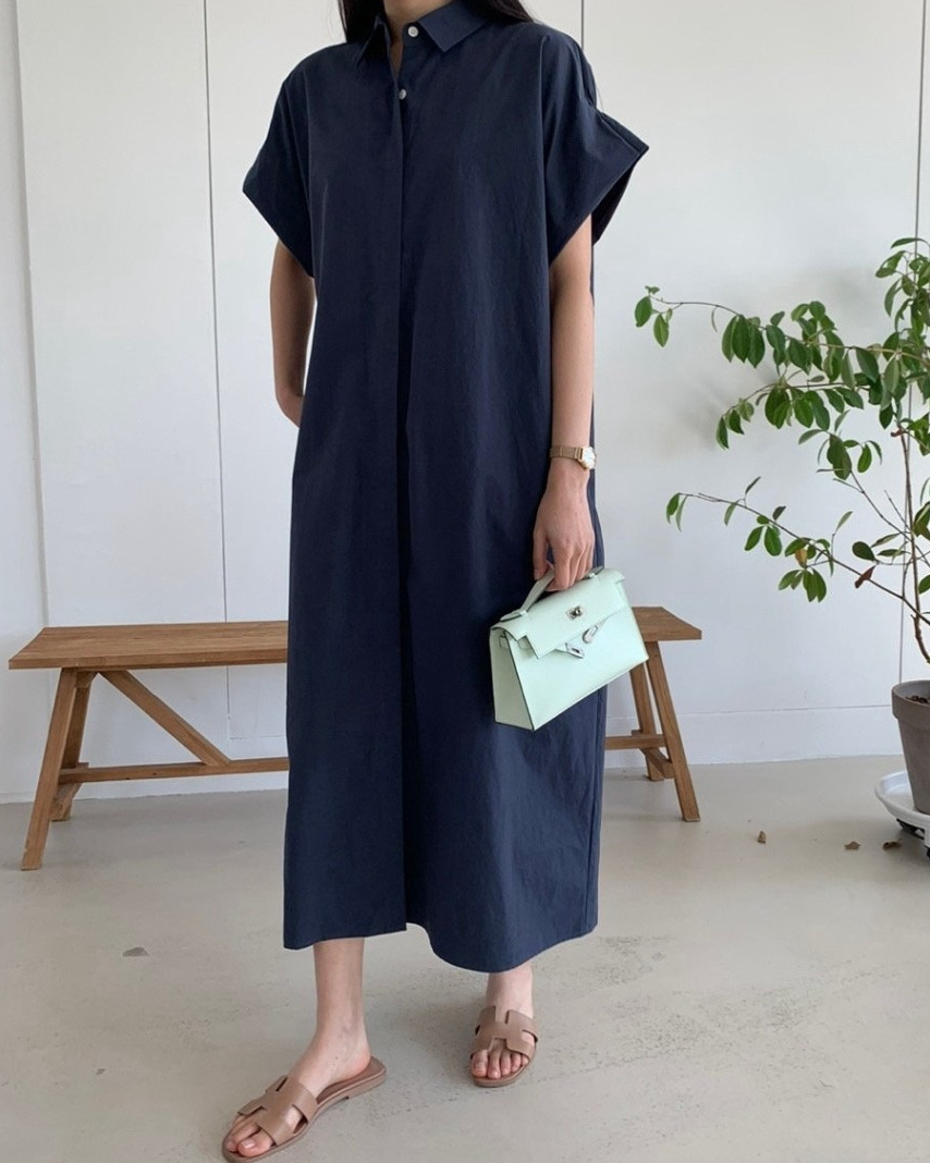 Half shirring sleeves dress