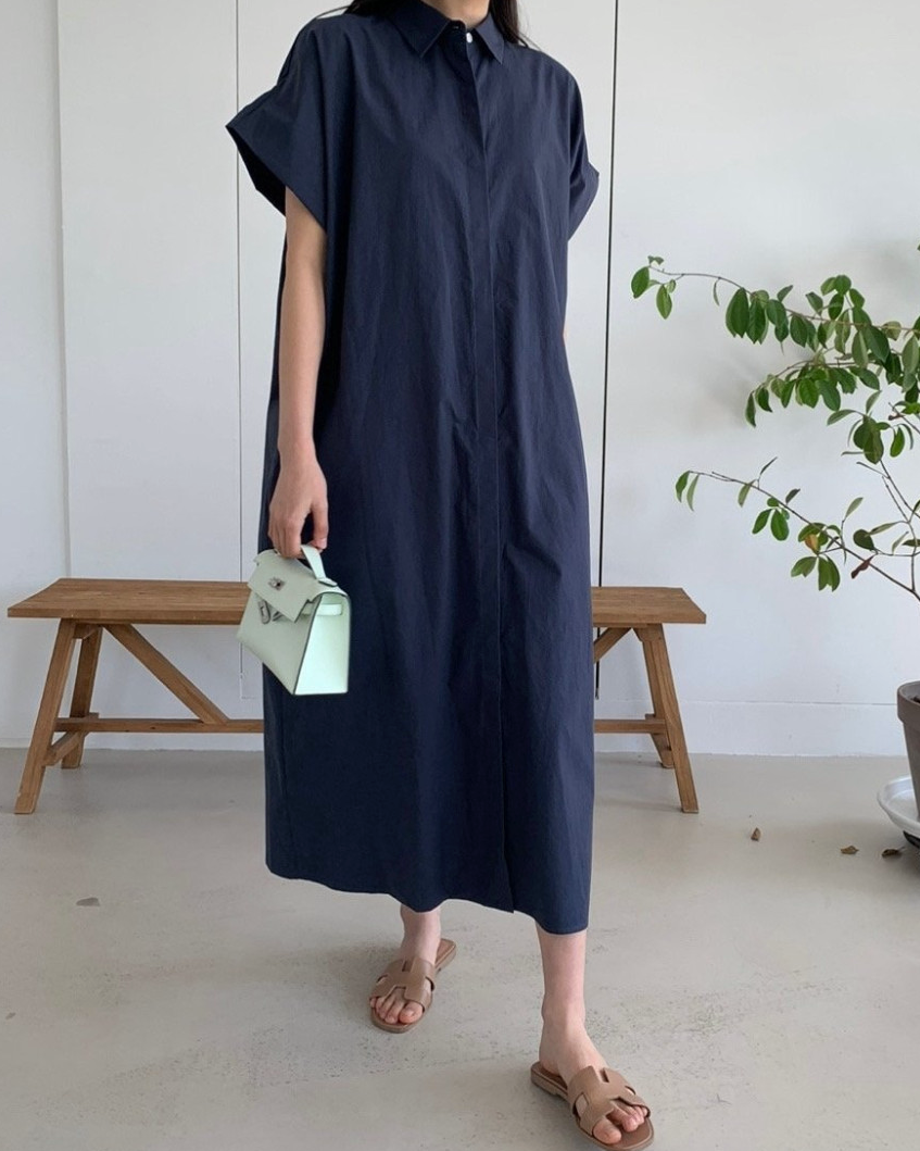 Half shirring sleeves dress