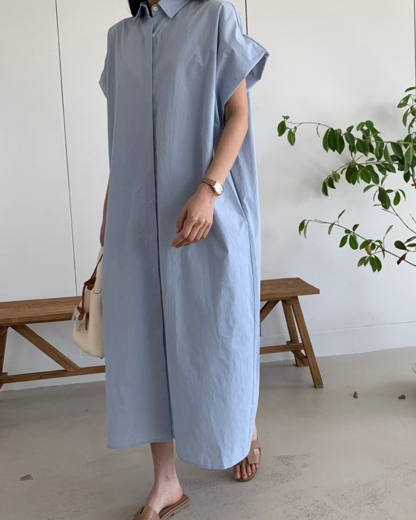 Half shirring sleeves dress