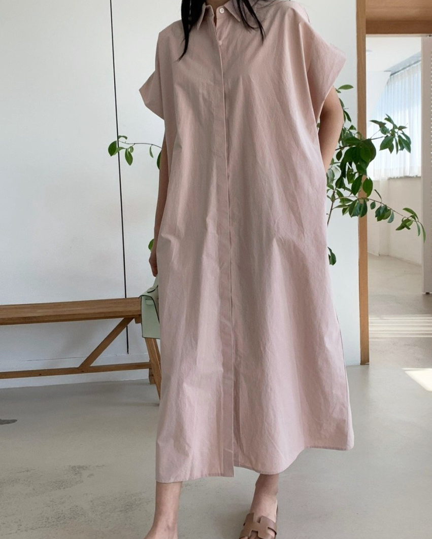 Half shirring sleeves dress