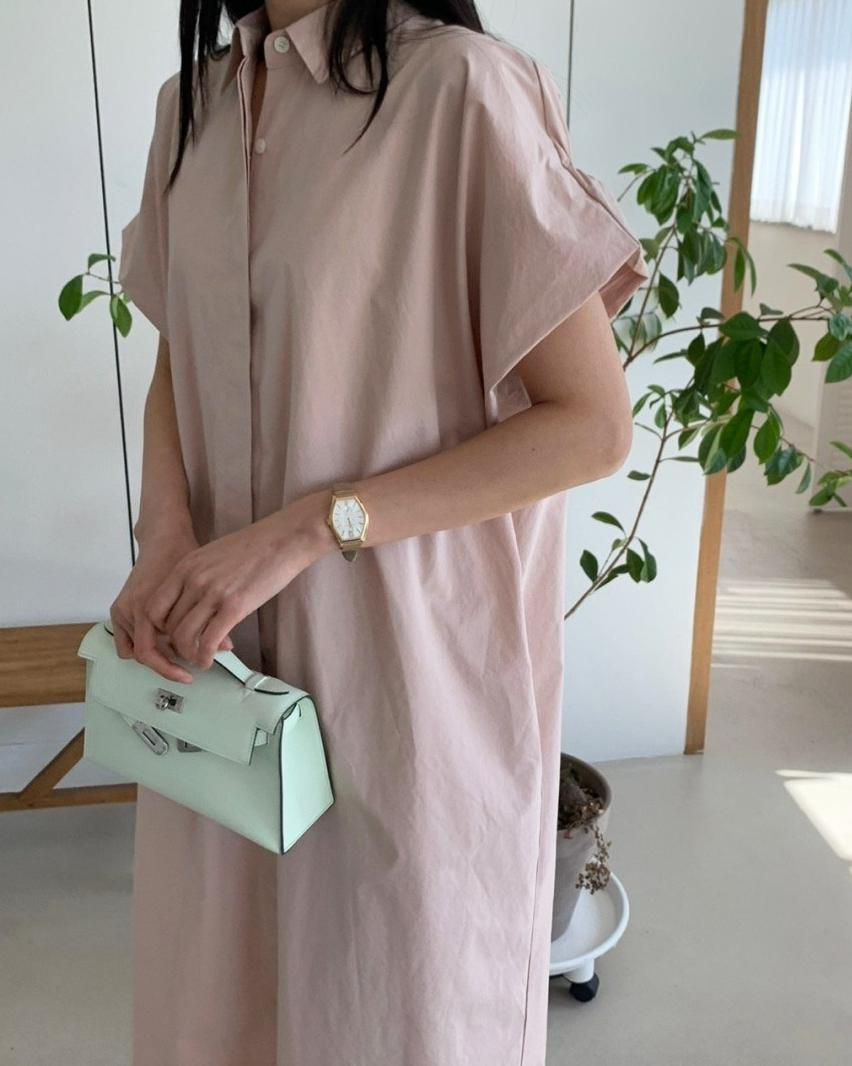 Half shirring sleeves dress