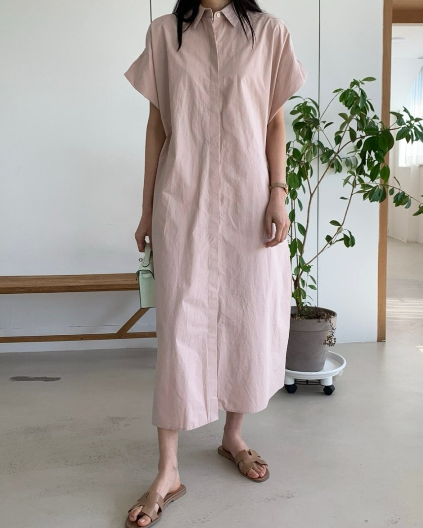 Half shirring sleeves dress